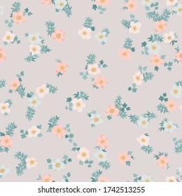 Seamless plant pattern with antique folk flowers. Shabby chic style millefleurs. Floral background for textile, wallpaper, covers, surface, print, wrap, scrapbooking, decoupage.