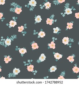 Patrón de planta sin foco con flores folclóricas antiguas. Millefleurs estilo Shabby chic. Fondo floral para textiles, papel pintado, cubiertas, superficie, impresión, envoltura, scrapbooking, desacoplamiento.