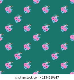 Seamless plant pattern with antique roses, feathers, daisy, marguerite. Folk style millefleurs. Floral background for textile, wallpaper, covers, surface, print, wrap, scrapbooking, decoupage.