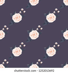 Seamless plant pattern with antique roses. Folk style millefleurs. Floral background for textile, wallpaper, covers, surface, print, wrap, scrapbooking, decoupage