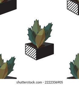 Seamless plant pattern. Botany. Homemade flowers. Cacti and succulents. Geometric shapes. Abstraction. Vector illustration of linear shapes. Vase. Scandinavian style of doodles.
