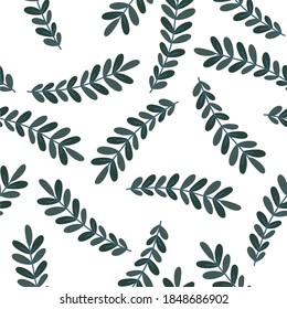 Seamless plant pattern, branches and leaves on a white background, Botanical set, ideal for interior decoration, drawing on fabric or wrapping paper