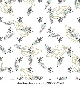 seamless plant pattern, doodle herbs, flowers neutral warm color palette,  eps8