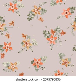 Seamless plant pattern with flowers of aquilegia. Trendy millefleurs. Floral background for textile, wallpaper, covers, surface, print, wrap, scrapbooking, decoupage.