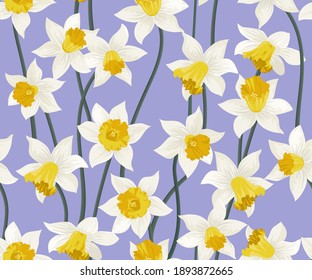 Seamless plant pattern with flowers of narcissus. Trendy millefleurs. Floral background for textile, wallpaper, covers, surface, print, wrap, scrapbooking, decoupage.