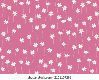 Seamless plant pattern with flowers of narcissus. Trendy millefleurs. Floral background for textile, wallpaper, covers, surface, print, wrap, scrapbooking, decoupage. Shabby chic