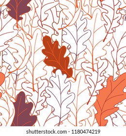 
Seamless plant pattern of oak leaves. Line drawing