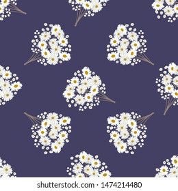 Seamless plant pattern. Small cute bouquets of daisy flowers. Trendy floral background for fashion prints, wallpaper, surface. Regular order. Country style