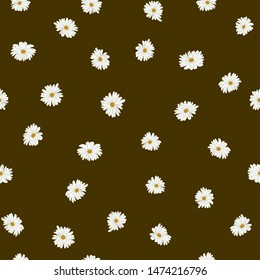 Seamless plant pattern. Small cute flowers of daisy. Trendy floral background for fashion prints, wallpaper, surface. Chaotic order. Country style