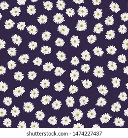 Seamless plant pattern. Small cute flowers of daisy. Trendy floral background for fashion prints, wallpaper, surface. Chaotic order. Country style