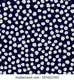 Seamless plant pattern. Small cute flowers of daisy. Trendy floral background for fashion prints, wallpaper, surface. Chaotic order. Country style