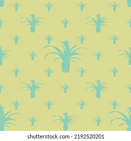 Seamless plant texture with houseplants. Guzmania with red flower.