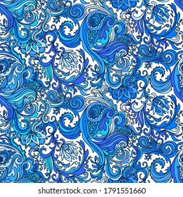 Seamless plants hand-drawn pattern, abstract nature background.Can be used for wallpaper, pattern fills, web page background,surface textures. 