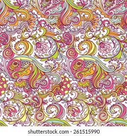 Seamless plants hand-drawn pattern, abstract nature background.Can be used for wallpaper, pattern fills, web page background,surface textures. 