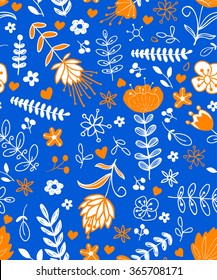 Seamless plants hand-drawn pattern, abstract nature background. Surface design