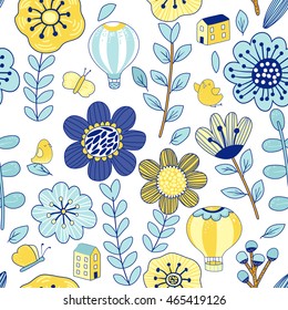 Seamless plants hand-drawn pattern, abstract nature background.Can be used for wallpaper, pattern fills, web page background,surface textures. 