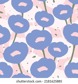 seamless plants pattern background with blue and pink flowers , greeting card or fabric