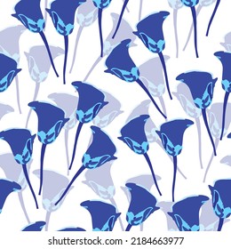 seamless plants pattern background with blue flowers , greeting card or fabric