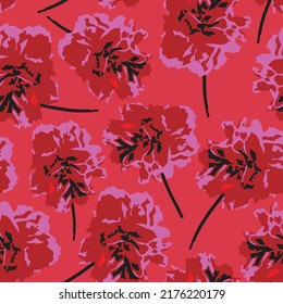 seamless plants pattern background hand drawn red flowers , greeting card or fabric