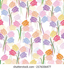 seamless plants pattern background with mixed 
bunch of flowers , greeting card or fabric