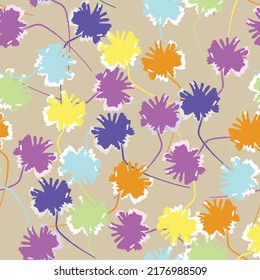 seamless plants pattern background with mixed colourful flowers , greeting card or fabric