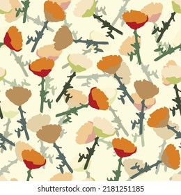 seamless plants pattern background with mixed flowers , greeting card or fabric