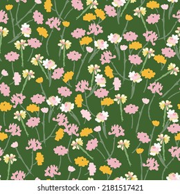 seamless plants pattern background with mixed wildflowers , greeting card or fabric