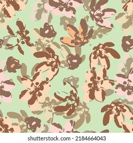 seamless plants pattern background with mixed abstract  flower stamp , greeting card or fabric