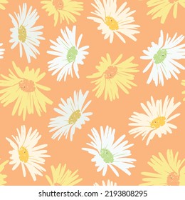 seamless plants pattern background with mixed daisy flowers , greeting card or fabric