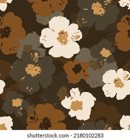 seamless plants pattern background with monochrome cute flowers , greeting card or fabric