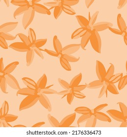 seamless plants pattern background orange  monochrome leaves , greeting card or fabric