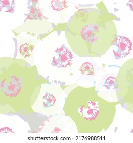 seamless plants pattern background with pastel circle flowers , greeting card or fabric
