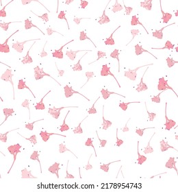 seamless plants pattern background with pink flower petals , greeting card or fabric