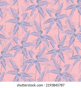 seamless plants pattern background with pink and violet hand drawn flowers , greeting card or fabric