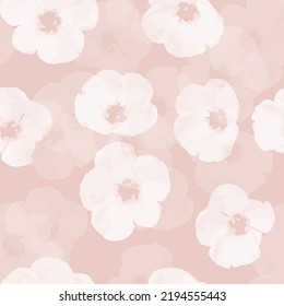 seamless plants pattern background with pink pastel flowers , greeting card or fabric
