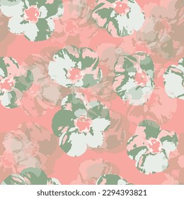 seamless plants pattern background with pink and green flowers , greeting card or fabric