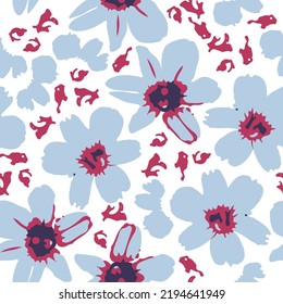 seamless plants pattern background with twotone colour flowers , greeting card or fabric
