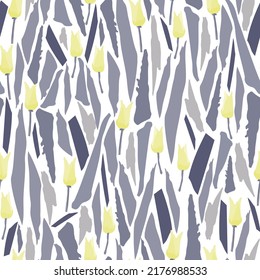 seamless plants pattern background with yellow tulips , greeting card or fabric