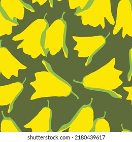seamless plants pattern background with yellow flowers like a bell , greeting card or fabric