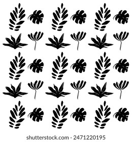 Seamless plants pattern with black color.