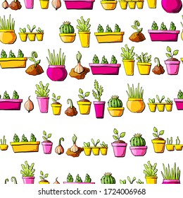 Seamless plants pattern gardening vector