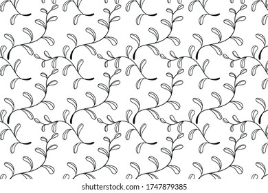 Seamless plants pattern with hand drawn plants and leaves.