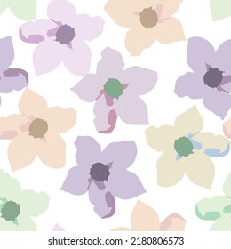 seamless plants pattern on white background with pastel flower , greeting card or fabric