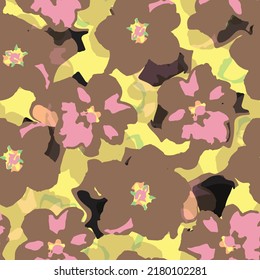 seamless plants pattern on yellow background with abstract flowers , greeting card or fabric