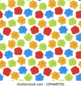 Seamless plants vector pattern on white background. Hand drawn red, blue, yellow and green poppies in cartoony style. Perfect for wallpaper or fabric.