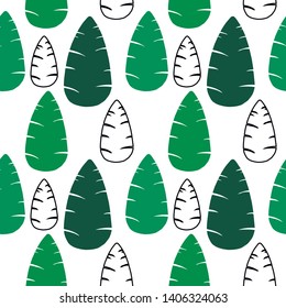 Seamless plants vector pattern on white background. Hand drawn green tropical leaves. Botanical illustration in cartoony style. Perfect for wallpaper or fabric.