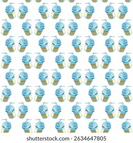 Seamless Plastic Drink Cup Pattern — flat cartoon pastel beverage cups with straw and dome lids, arranged in a clean repeating layout on white background.
