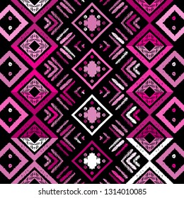 Seamless Plastic Pink ethnic zigzag chevron pattern. Hand drawn colorful geometric background. Striped tribal motifs. Vector illustration