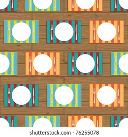 seamless plate settings on wood pattern, with clipping mask