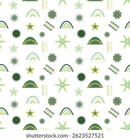 Seamless playful green abstract pattern with organic shapes